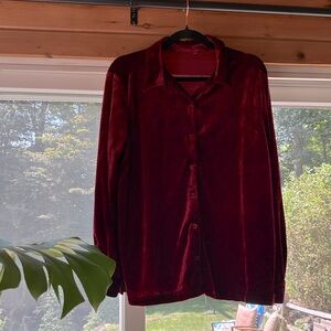 Velvet Button-Up Shirt in Rich Burgundy